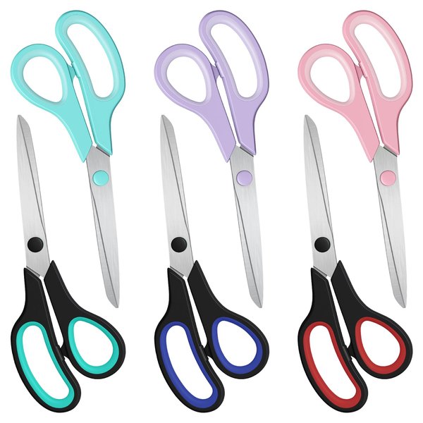 Scissors 6-Pack, 8'' Multipurpose Scissor with Ultra Sharp Blades, Easy Grip Handles, Stainless Steel Scissor for Office Supplies Craft Home, High/Middle School Student Teacher Scissors Bulk (6 pack)