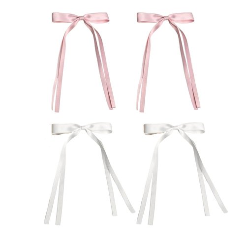 E EMZHOLE Hair Clips for Women Girls,4pcs Tassel Ribbon Bowknot Hair Clips with Long Tail, Solid Hair Clips Long Hair Accessories Barrettes Claw Hair Clips with Bow for Women Girls (A)