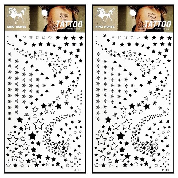 Tattoos 2 Sheets Black Small mini Stars planets space galaxies Temporary Tattoos Body Art Stickers Fake Waterproof Removable Stickers Party for Teens Men Women