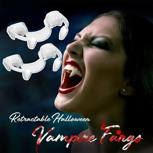 Alnorte 2PCS Retractable Vampire Fangs, Reusable Halloween Vampire Fangs Fake Teeth for Adults, Retractable Braces, Horrifying Vampire Teeth Dentures for Cosplay Carnival Role-Playing