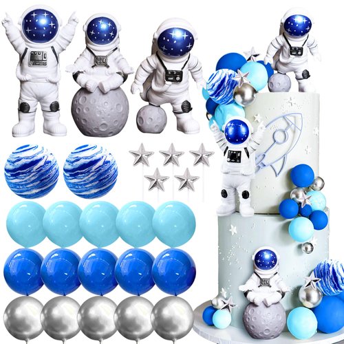 LaVenty Space Cake Toppers Outer Space Astronaut Rocket Stars Cake Decorations for Birthday Party...