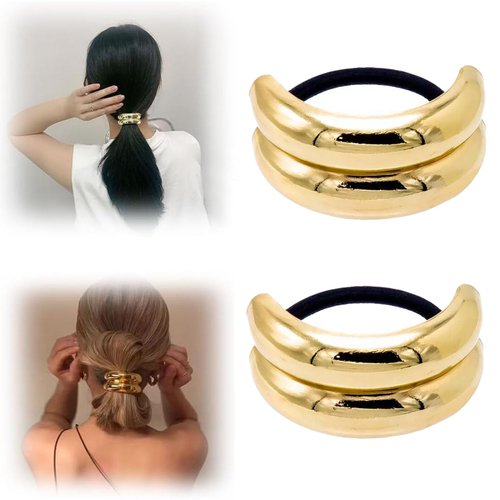 HOVGN Metal Hair Tie Ponytail Hair Cuff, Fashion Ellipse Elastic Hair Band, Metal Geometric Elast...