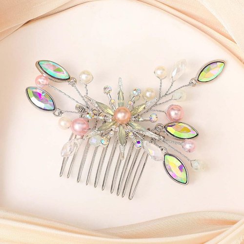 Casdre Rhinestone Bride Wedding Hair Comb Silver Pearl Bridal Hair Piece Crystal Evening Party Hair Accessories for Women and Girls