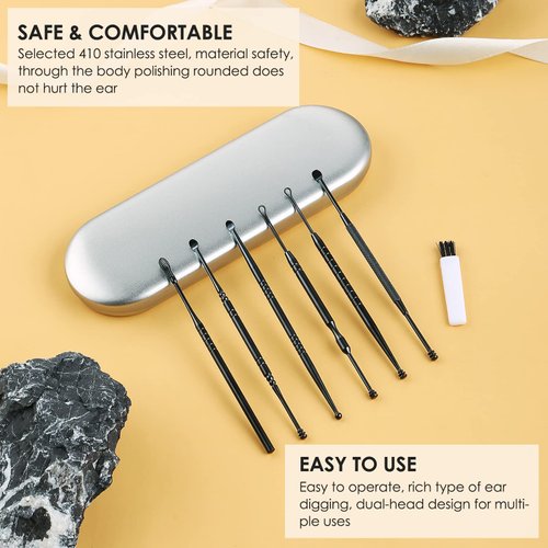 Ear Cleaning Kit,Safe Ear Wax Removal Tool,Earwax Removal Kit,Easy to Use,Painless Ear Pick,with Storage Box and Cleaning Brush (Black)