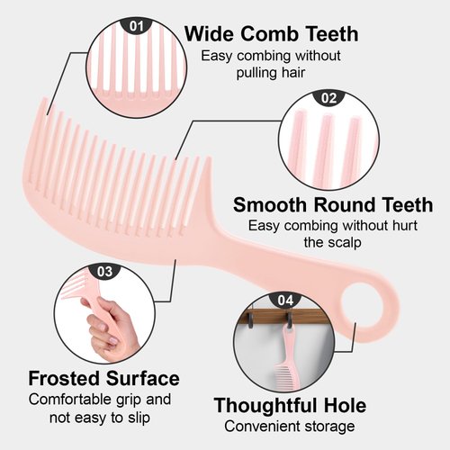 Jurrissa Wide Tooth Comb,Detangler Combs for Curls,Straight,Long,Thick,Short Hair -Women Hair Comb for Detangling,Smoothing-Hair Combs Set for Wet&Dry Hair,Shower Comb with Hole(Pink&Purple)