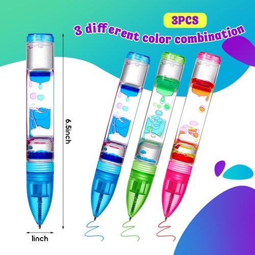 Equsion 3 Pcs Liquid Motion Bubbler Pens Cool Pens Fidget Pen Fun Liquid Timer Pen Fidget Toys Office Desk Toys Novelty Gifts for Autism ADHD Anxiety Stress Relief Sensory Play (Red, Green, Blue)