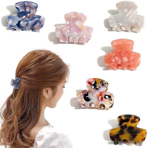 6 PCS Vintage Mini Tortoise Cellulose Acetate Leopard Print French Style Hair Claw Clips for Women Girls - Assorted Colors