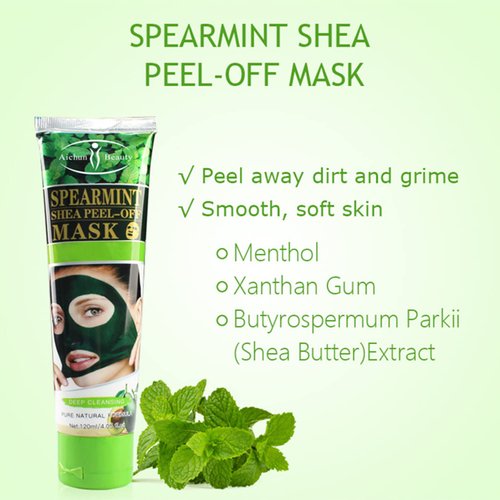 AICHUN BEAUTY Peel-Off Facial Mask Deep Cleansing Oil & Dirt Pores Face Skin Recover Vitamin A & E 120ml/4.05fl.oz (SPEARMINT SHEA PEEL-OFF MASK)