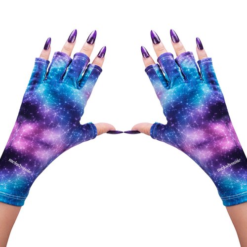 MelodySusie UV Gloves for Nails, UV Lamp Gloves for Manicures Protection, Starry Night Gel Manicure Gloves, Nail Art Skin Care Fingerless UV Shield Gloves