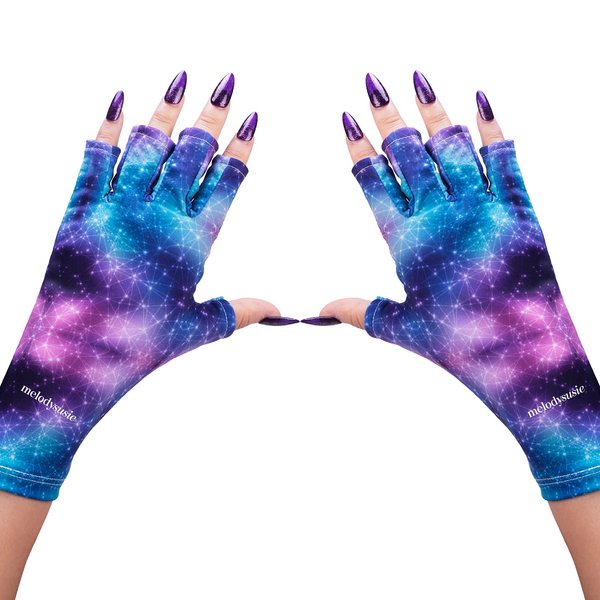 MelodySusie UV Gloves for Nails, UV Lamp Gloves for Manicures Protection, Starry Night Gel Manicure Gloves, Nail Art Skin Care Fingerless UV Shield Gloves