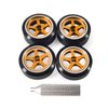 Abendor 4Pcs Rc Drift Wheels and Drift Tires for 1/28 Wltoys K969 K989 P929, Alloy Rc Drift Car Wheels with Hard Rubber Tires for 1/28 Kyosho Mini-Z Mini-Q HGD1 HGV1(Gold)