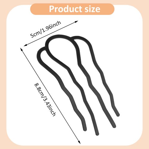 Gjinxi Hair Side Combs 4 Pcs Hair Fork Clips Hair Pins Combs Metal Buns Updo U-Shape 4 Prong Hair Sticks Hairpin Styling Tool Accessories Twist Black Headpieces for Women Girls Decoration