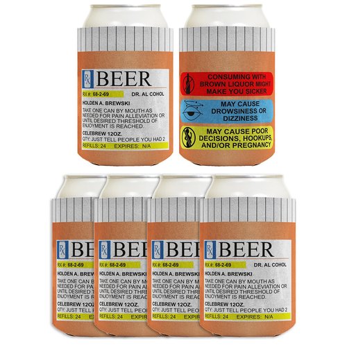 Funny Can Coolie Prescription Gag Gift Rx Pill Bottle Gift Coolie 6 Pack Can Drink Cooler Coolie Multi