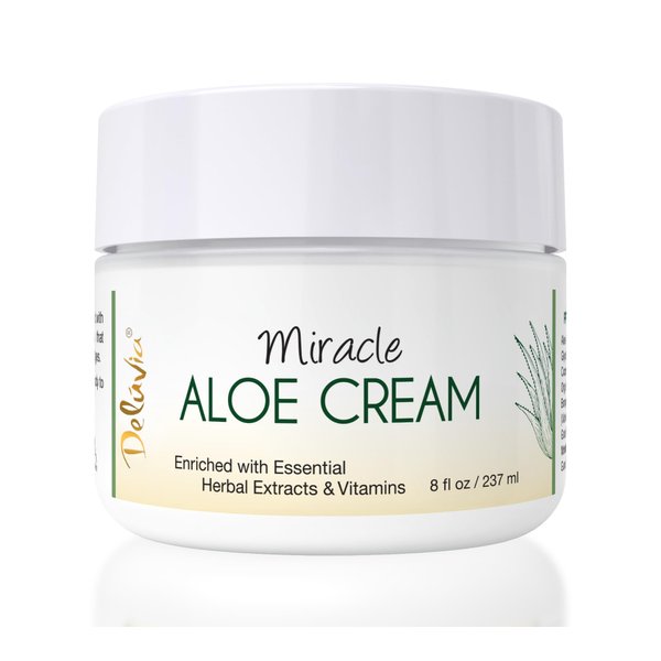 Deluvia Miracle Aloe Lotion, Aloe Vera Cream, Aloe Vera Moisturizer for Face and Body, Aloe Soothing Sun Cream, Aloe Vera Lotion, Aloe Cream and Face Moisturizer, Aloe Vera and Vitamin E Lotion - 8 oz