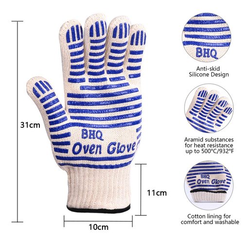 Extreme Heat Resistant Oven Gloves -Oven Mitt Hand Protection from Air Fryer Cooking Gloves for BBQ Grilling Baking Cutting Welding Smoker Fireplace Party Present Christmas Use (Blue)