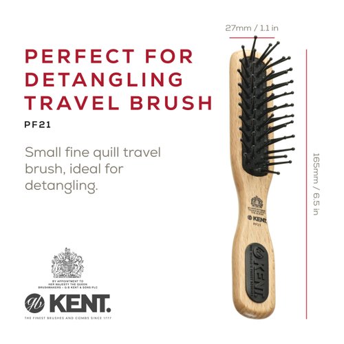 Kent PF21 Narrow Cushion Paddle Hair Brush, Taming Fine Pins Hair Detangle Brush for Long Thick and Curly Hair, Scalp Massager and Growth Stimulator, Wet or Dry Hair Detangling Brush. Made in England