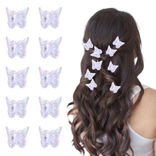 Paderison 10Pcs Mini Butterfly Hair Clips Small Hair Clips for Girls Colorful Side Bangs Clips Braided Sweet Barrettes for Kid Tiny Cute Metal Claw Clips Hair Accessories for Women(White)