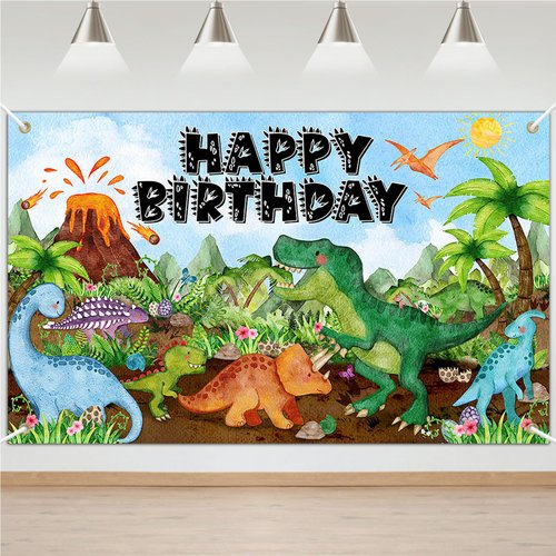 Avezano Dinosaur Birthday Banner for Kids Watercolor Dinosaur Happy Birthday Backdrop Cartoon Dinosaur Birthday Party Supplies Decoration 70.8 x 43.3 Inch