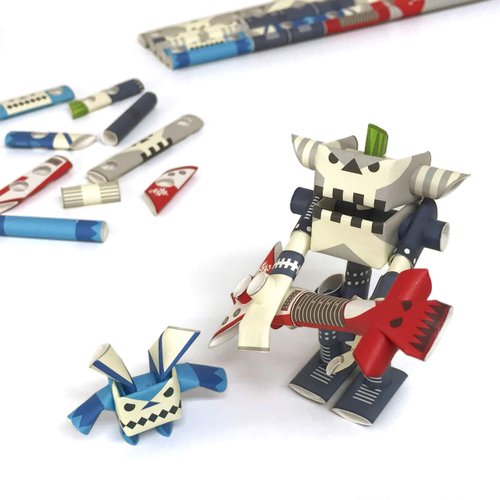 PIPEROID Guyzer & Bean Rock Star & His Only Fan - Japanese 3D Paper Puzzle DIY Robot kit for Kids and Origami Kit for Adults