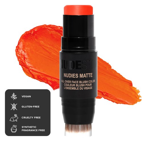 Nudestix Nudies Matte Cream Blush Stick 3-in-1 All Over Face Color - Blush Stick for Cheeks Eyes and Lips - Cream Blush for Cheeks w/Blending Brush (Picante)