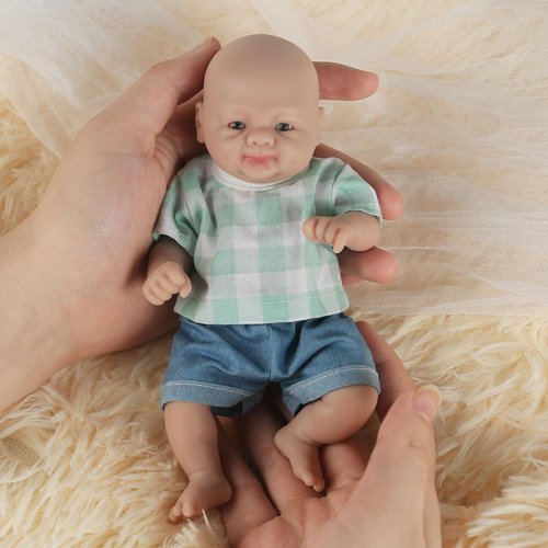 Vollence 7" Micro Full Body Silicone Doll Boy Eye Open Anatomically Correct Stress Relief Anti-Stress with Feed Kit Accessories & Gift Box for Kids 3+ Or Reborners Collection - Boy
