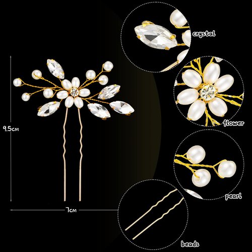 Yeshone 5 Pieces Wedding Hair Comb Bridal Hair Pins Crystal Pearl Hair Accessories Rhinestone Flower Hair Piece for Wedding Bride Women(Gold,Classic Style)