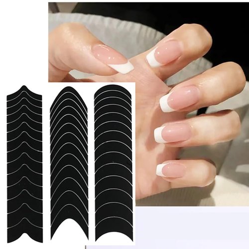 MOLILON 1188pcs French Tip Nail Stickers Moon V-Shaped Nail Design Stickers French Tip Nail Guides French Manicure Strips Nail Stencil for Nail Art Easy French Tip Nail Tool (Black, 36 Sheets)