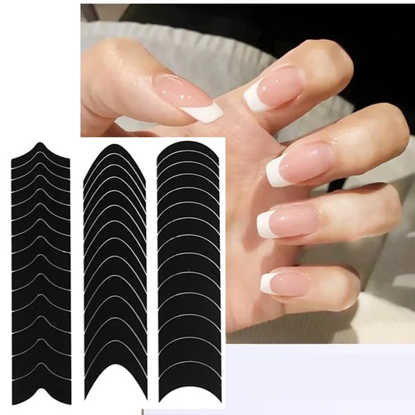 MOLILON 1188pcs French Tip Nail Stickers Moon V-Shaped Nail Design Stickers French Tip Nail Guides French Manicure Strips Nail Stencil for Nail Art Easy French Tip Nail Tool (Black, 36 Sheets)