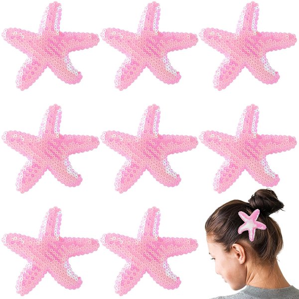 Joez Wonderful 8Pcs Starfish Hair Clips, Resin Cute Beach Sea Star Hair Barrettes Pins, Pink Mermaid Headpiece Hair Alligator Clips for Women Girls Hair Accessories Birthday Gift