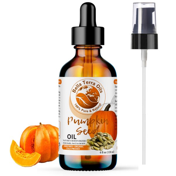 Bella Terra Oils - Organic Pumpkin Seed Oil 4oz - A Rendezvous with Organic Pumpkin's Nutritional Delight, Abundant in Vitamin C & E, The Epitome of Skin Purity