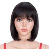 Spotlight 8 Inch Straight Bob Wig with Bangs Human Hair 180% Density Short Bob Human Hair Wigs with Bangs None Lace Front Wigs Brazilian Straight Hair Wig for Black Women Natural Black