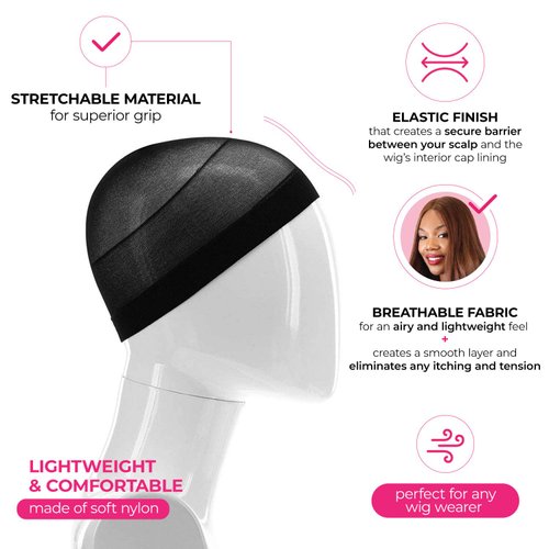 Milano Collection Wig Caps for Women | Premium Breathable, Stretchable, Nylon Bald Wig Cap Liner Stocking for Wigs and Lace Front Wigs, Hair Cap, Black, 1 Pack of 9 Caps, 9 Count