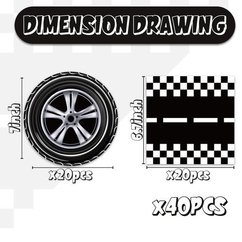 40Packs Race Car Birthday Party Supplies include 20 plates, 20 napkins for the Race Car party decoration (Race Car)
