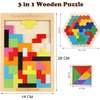 EACHHAHA 3-in-1 Wooden Blocks Puzzle Set,Hexagon Wooden Puzzle + Wood Russian Blocks + Tangram Puzzle for Kids,Intelligence Brain Teasers Toy STEM Educational Gift for Children(with Storage Bag)