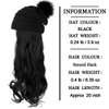 AynnQueen Beanie with Hair Attached for Women Slouchy Cable Hat Wig Knit Beanie Winter Hat with 20inch Removable Hair Extensions Wig (Natural Black-Black Hat)