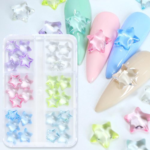 Vezocim Stars Nail Art Charms, Pentagram Nail Art Rhinestone, 3D Clear Five-Pointed Star Nail Glitter Designs, Resin Star Nail Diamond Gems Supplies for Women Manicure Art, DIY Jewelry Making Crafts