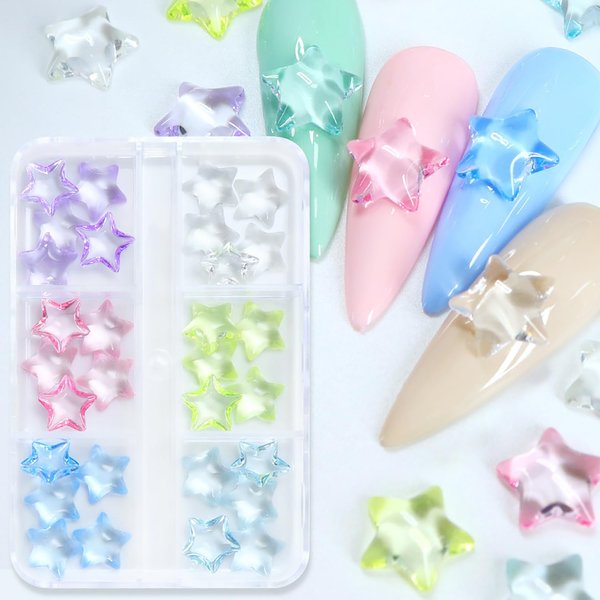 Vezocim Stars Nail Art Charms, Pentagram Nail Art Rhinestone, 3D Clear Five-Pointed Star Nail Glitter Designs, Resin Star Nail Diamond Gems Supplies for Women Manicure Art, DIY Jewelry Making Crafts