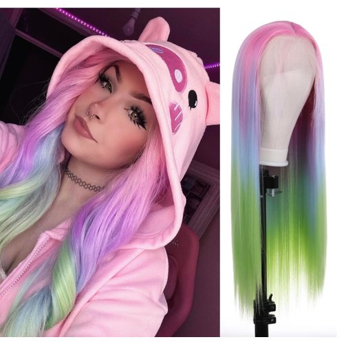 WOCO Long Rainbow Wigs 13x4 Lace Front Wigs for White Women, Natural Looking Futura Fiber Fashion...
