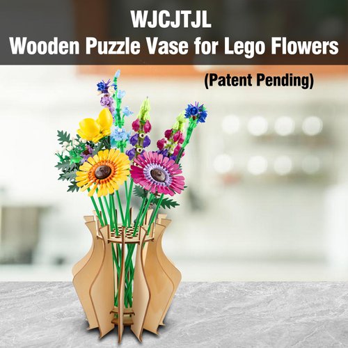 Vase for Lego Flowers - Wooden Puzzle Flower Vase for Lego Flower Bouquet Building Set - Display Stand for Lego Roses Cherry Blossom Sunflower Tulips Daffodils Lotus - Gift for Lego Flower Lovers