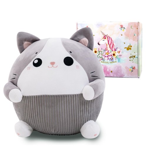 GADXV Cat Plush Pillow 13.3 Inch, Cute Cat Stuffed Animal, Cute Stuffed Cat Plushie,Soft Cat Plush Pillow for Room Decor, Gifts for Girls, Kids on Birthday, Christmas