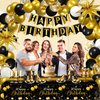 Black Gold Birthday Party Decorations for Men Women 63Pcs Black and Gold Happy Birthday Banner Backdrop Balloons Arch Star Balloons Tablecloth for Birthday Anniversary Party Supplies
