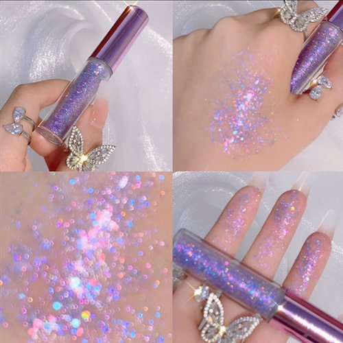 KWOLYKIM Liquid Glitter Eyeshadow, Long Lasting, Quick Drying, Easy to Apply, Loose Bling Glitter Diamond Pigmented Glue for Eye Crystals Makeup (Sparkling Purple Sequins)