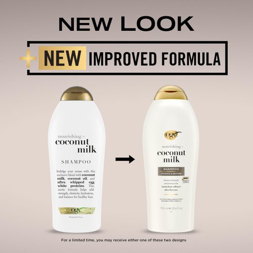 OGX Nourishing + Coconut Milk Shampoo, Hydrating & Restoring Shampoo Moisturizes for Soft Hair After the First Use, Paraben-Free, Sulfate-Free Surfactants, 25.4 fl. oz
