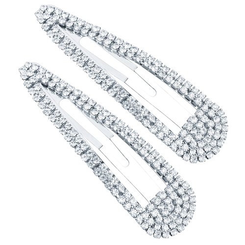Framendino, 2 Pack Silver Rhinestone Hair Clips Water Drop Crystal Snap Hair Barrettes 3 Inch Hairpins Headwear for Girls Women Hair Accessories