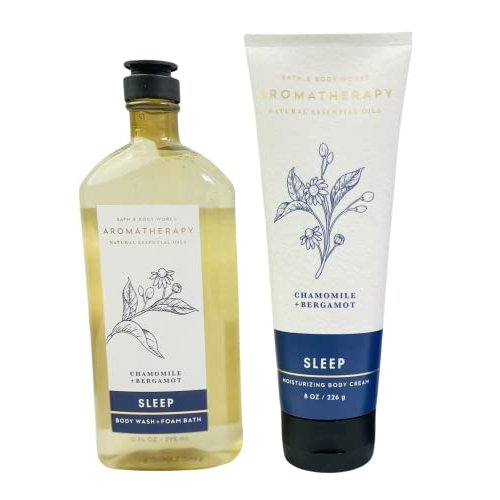 Bath & Body Works - Aromatherapy - SLEEP – Chamomile + Bergamot – Body Wash & Foam Bath & Body Cream - 2 pc Full Size- Bundle