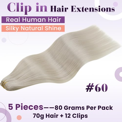 LaaVoo Clip in Hair Extensions Real Human Hair Blonde Clip on Extensions Human Hair Platinum Blonde Human Hair Extensions Clip ins For Women Long Straight 22 Inch 5pcs/80g