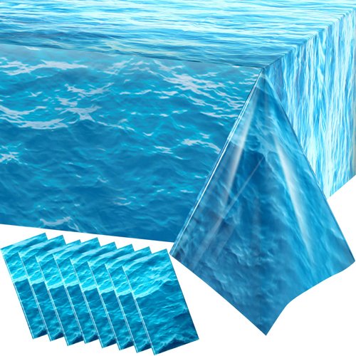 Irenare 8 Pieces Ocean Waves Plastic Tablecloth Ocean Table Cover Water Print Table Cover Ocean Sea Tablecloth Blue for Beach Pool Birthday Party Decoration Shower Supplies (54 x 108 Inch)