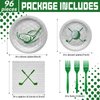 96Pcs Golf Party Supplies Disposable Tableware Set Serve 24 Guests Include Golf Paper Plates and Napkins Green Plastic Forks Sports Theme Retirement Golf Birthday Party Decorations