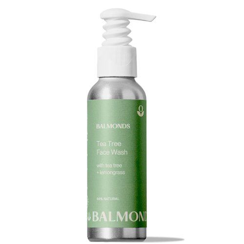 Balmonds tea tree face wash - 99% natural foaming cleanser with lemongrass for sensitive, breakout-prone skin, vegan, paraben-free, 4.2 fl oz