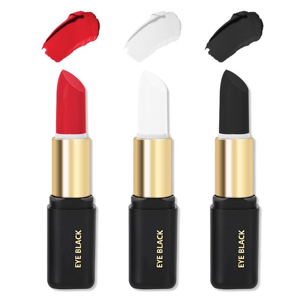 Eye Black Face Paint Kit, Eye Black Stick for Football Baseball Softball Lacrosse, Red White Black Facepaint Lipstick for Halloween Costume Cosplay Clown Makeup, Waterproof Blendable Body Paint Stick